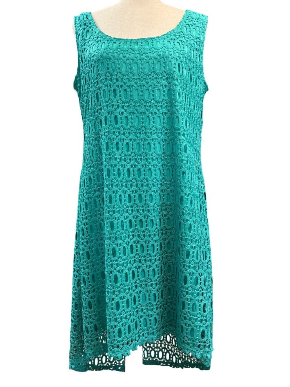 AUW Womens Asymmetric Crochet Tank Dress~Size L~Green Hi-Lo Hem NWT L2 33